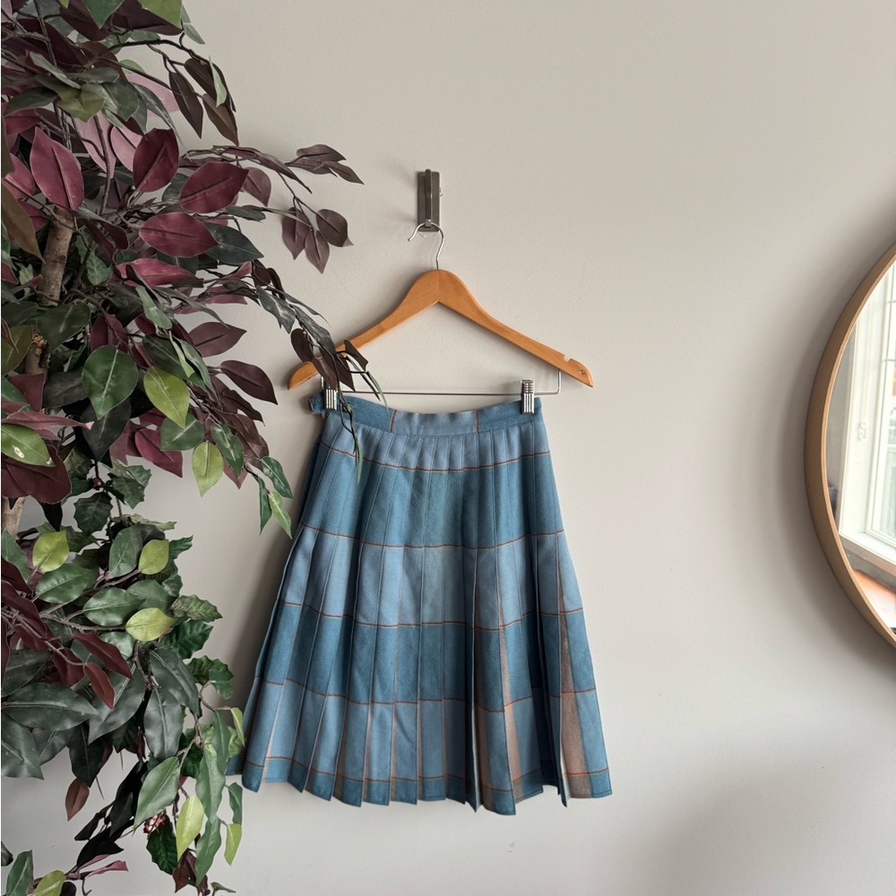 Vintage wool Chic Blue Checkered Skater Skirt - Picture 2 of 3